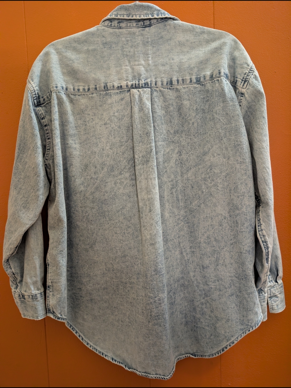 90s AERIE Light Acid Wash Oversized Denim Button Up Moto Grunge Shirt Jacket XS - Picture 13 of 15
